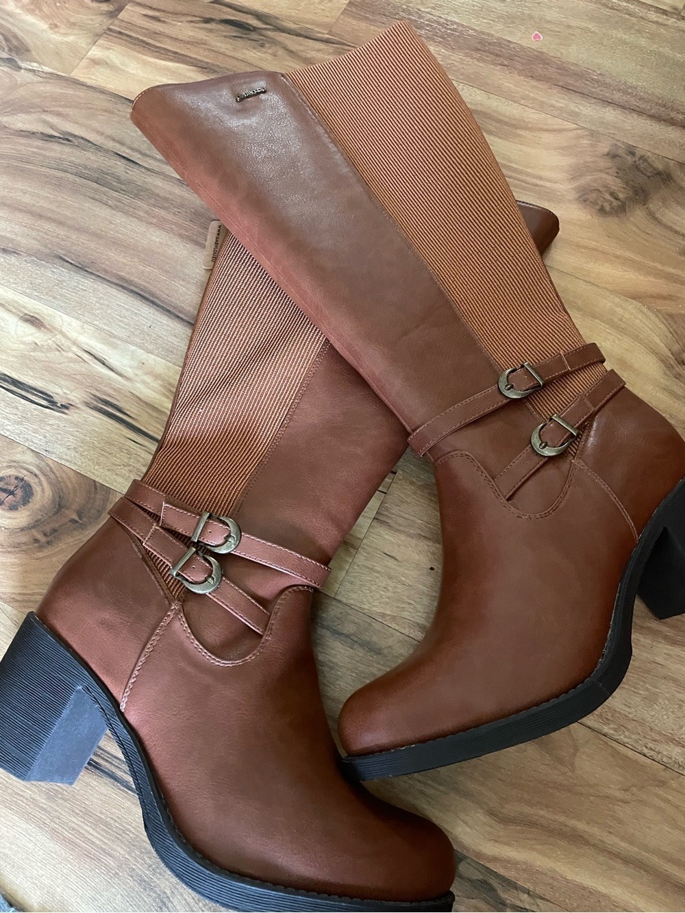 Gabylou Brown Knee-High Block Heel Boots Size 42 Wide Calf - Picture 3 of 12